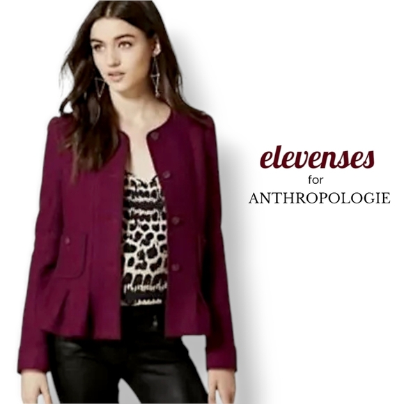 elevenses Jackets & Blazers - Elevenses for Anthropologie Burgundy Wool Blend Peplum Jacket | Size 8